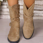 Bottes Mi-Mollet Slouchy en Suédine Noire à Boucle — Style Chic Kawaii & Rock Romantique