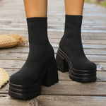 Bottines Chaussettes à Semelle Plateforme & Talon Carré — Style Chic Kawaii & K-Pop Vibe