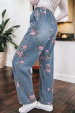 Jean Imprimé Fleuri Large Taille Élastique