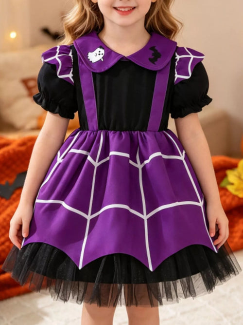 Robe Halloween Toile d'Araignée Col Claudine Fille