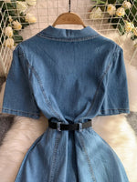 Robe en Jean Boutonnée Manches Courtes