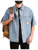 Chemise en Jean Boutonnée Manches Courtes Homme