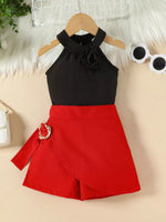 Ensemble Fille « Little Princess » Top Fleur & Jupe-Short Portefeuille — Style Chic & Kawaii Distingué