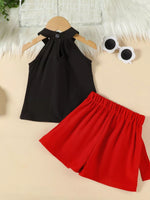 Ensemble Fille « Little Princess » Top Fleur & Jupe-Short Portefeuille — Style Chic & Kawaii Distingué