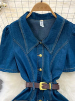 Robe en Jean Boutonnée Manches Courtes