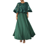Robe Mi-Longue Élégante Grandes Tailles avec Cape en Tulle & Voile (5 Coloris)