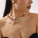 Parure Boucles D'Oreilles & Collier Perles Plaqué Or 18K