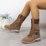 Bottes Mi-Mollet Grises à Lacets & Sangles Bijoux — Style Chic Alpine & Kawaii Distingué