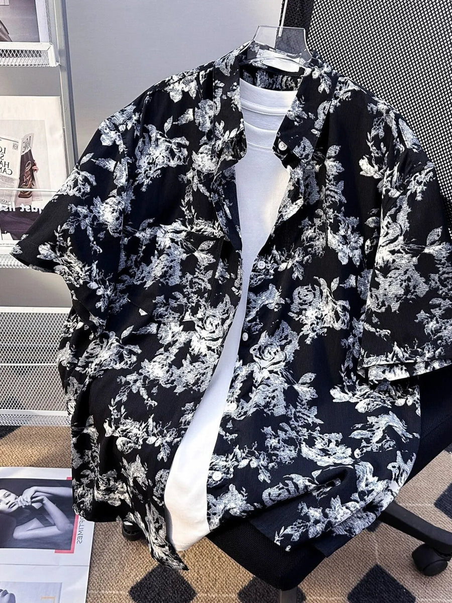 Chemise Boutonnée Imprimée Manches Courtes Homme