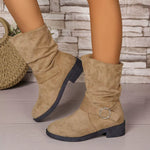 Bottes Mi-Mollet Slouchy en Suédine Noire à Boucle — Style Chic Kawaii & Rock Romantique