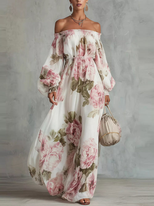 Robe Longue Épaules Dénudées Fleurie