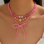 Collier Multi-Rangs Perles, Nœud & Étoile De Mer