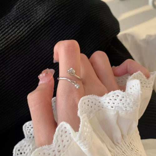 Bague Ajustable Cœurs en Argent 925 – Duo de Cristaux