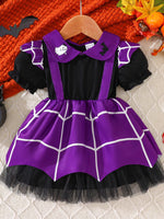 Robe Halloween Toile d'Araignée Col Claudine Fille