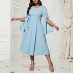 Robe Élégante Mi-Longue Grande Taille à Col Rond & Détails Perlés
