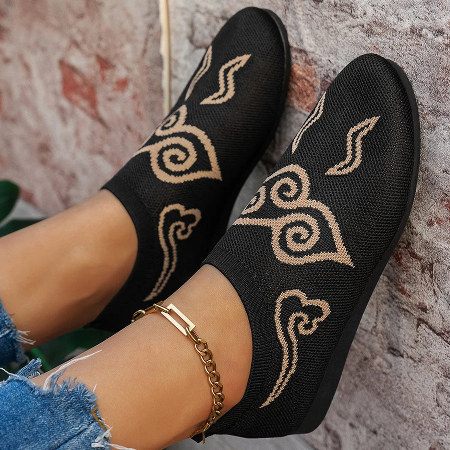 Mocassins Plats Tricot Motif Nuage