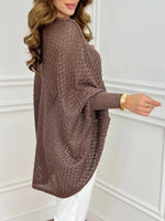 Pull Oversize Col V Crochet Manches Chauve-Souris
