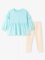 Ensemble Haut Fleuri Manches Ballon & Pantalon Fille