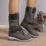 Bottes Mi-Mollet Grises à Lacets & Sangles Bijoux — Style Chic Alpine & Kawaii Distingué
