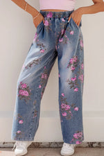 Jean Imprimé Fleuri Large Taille Élastique