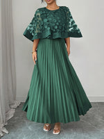 Robe Mi-Longue Élégante Grandes Tailles avec Cape en Tulle & Voile (5 Coloris)