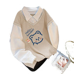 Haut Trompe-l'œil 2-en-1 "Hello Saturday Bear" — Pull & Chemise Blanche (8 Coloris)