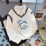 Haut Trompe-l'œil 2-en-1 "Hello Saturday Bear" — Pull & Chemise Blanche (8 Coloris)