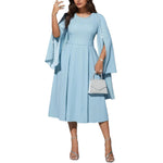 Robe Élégante Mi-Longue Grande Taille à Col Rond & Détails Perlés
