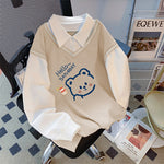Haut Trompe-l'œil 2-en-1 "Hello Saturday Bear" — Pull & Chemise Blanche (8 Coloris)