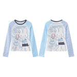 T-Shirt Manches Longues Fille "Graystar Rabbit & Girl" — Bleu Ciel & Rayures Asymétriques