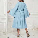 Robe Élégante Mi-Longue Grande Taille à Col Rond & Détails Perlés