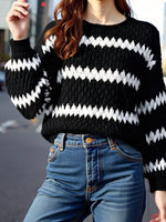 Pull Rayé Col Rond Épaules Tombantes
