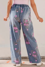 Jean Imprimé Fleuri Large Taille Élastique