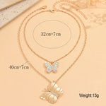 Collier Strass Papillon 2 Pièces Plaqué Or 18K