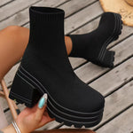 Bottines Chaussettes à Semelle Plateforme & Talon Carré — Style Chic Kawaii & K-Pop Vibe