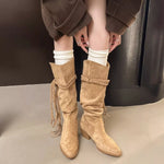 Bottes Hautes Slouchy en Suédine & Liens Tressés — Style Boho Chic & Kawaii Distingué