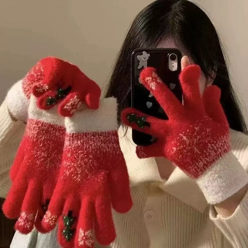 Gants Tricotés Motif Flocon De Neige