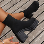Bottines Chaussettes à Semelle Plateforme & Talon Carré — Style Chic Kawaii & K-Pop Vibe