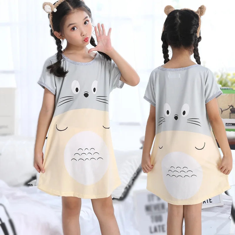 Summer Girl Nightgown Cartoon Pajamas Dress for Kids Teenager Night Dress 3-10Years Baby Nightdress