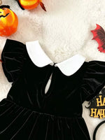Ensemble Robe Fantôme Velours & Headband Nœud Halloween Fille