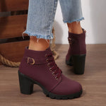 Bottines À Lacets Boucle Talon Épais