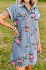 Robe Chemise en Jean Imprimé Fleuri