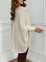 Pull Oversize Col V Crochet Manches Chauve-Souris