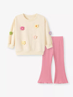 Ensemble Sweat Col Rond Fleuri & Pantalon Évasé Côtelé Enfant