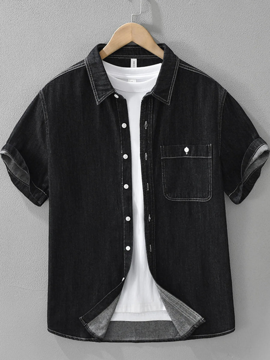 Chemise en Jean Boutonnée Manches Courtes Homme