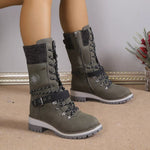 Bottes Mi-Mollet Grises à Lacets & Sangles Bijoux — Style Chic Alpine & Kawaii Distingué