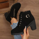 Bottines À Lacets Boucle Talon Épais