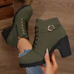 Bottines À Lacets Boucle Talon Épais