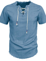 Chemise en Jean Bord Brut Manches Courtes Homme