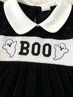 Ensemble Robe Fantôme Velours & Headband Nœud Halloween Fille